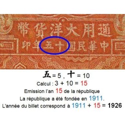 Chine - Central Bank of China - Hankow - Pick 183c - 5 dollars - Série V - 1926 - Etat : TB-