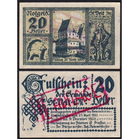 Autriche - Notgeld - St-Veit-im-Mühlhreis - 20 heller - Type f - 25/04/1920 - Etat : pr.NEUF