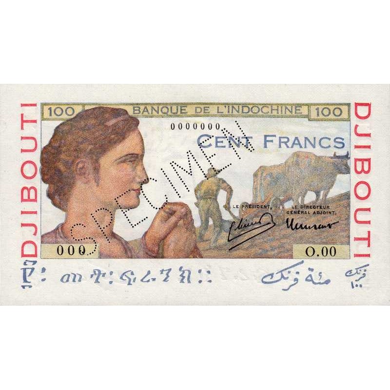 Djibouti - Pick 19As - 100 francs - Série O.00 - 1946 - Spécimen - Etat : SPL+