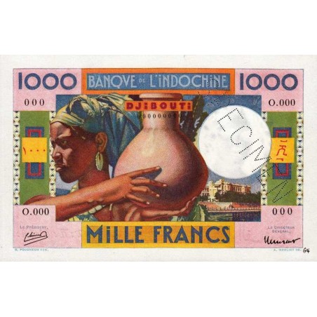 Djibouti - Pick 20s - 1'000 francs - Série O.000 - 1947 - Spécimen - Etat : SUP+