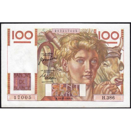 F 28-28 - 16/11/1950 - 100 francs - Jeune Paysan - Série H.386 - Etat : SPL+