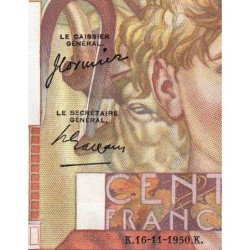 F 28-28 - 16/11/1950 - 100 francs - Jeune Paysan - Série H.386 - Etat : SPL+