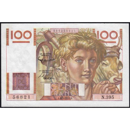 F 28-29 - 06/09/1951 - 100 francs - Jeune Paysan - Série N.395 - Etat : SPL