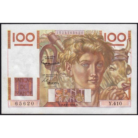 F 28-30 - 02/11/1951 - 100 francs - Jeune Paysan - Série Y.410 - Etat : SPL+