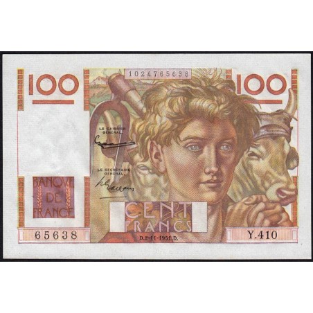 F 28-30 - 02/11/1951 - 100 francs - Jeune Paysan - Série Y.410 - Etat : SPL+