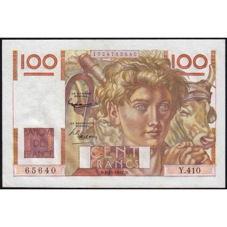 F 28-30 - 02/11/1951 - 100 francs - Jeune Paysan - Série Y.410 - Etat : SPL