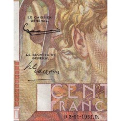 F 28-30 - 02/11/1951 - 100 francs - Jeune Paysan - Série Y.410 - Etat : SPL