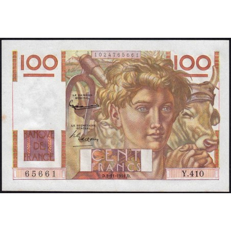 F 28-30 - 02/11/1951 - 100 francs - Jeune Paysan - Série Y.410 - Etat : SPL