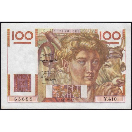 F 28-30 - 02/11/1951 - 100 francs - Jeune Paysan - Série Y.410 - Etat : SPL+