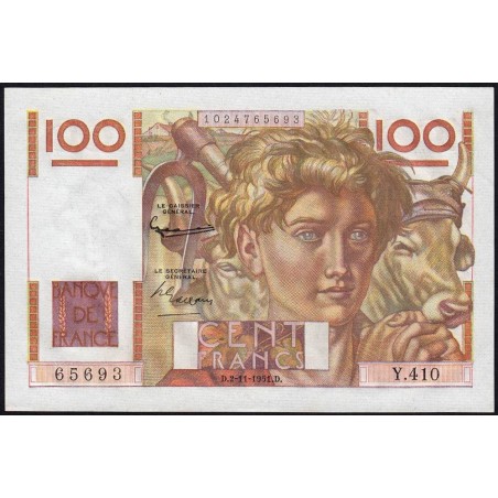 F 28-30 - 02/11/1951 - 100 francs - Jeune Paysan - Série Y.410 - Etat : SPL