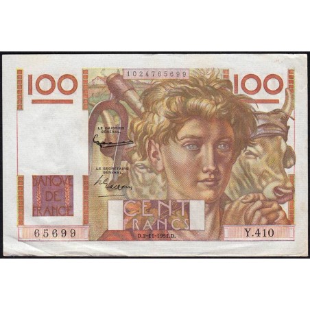 F 28-30 - 02/11/1951 - 100 francs - Jeune Paysan - Série Y.410 - Etat : TB+