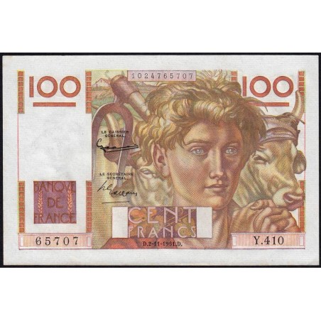 F 28-30 - 02/11/1951 - 100 francs - Jeune Paysan - Série Y.410 - Etat : SPL+