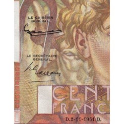 F 28-30 - 02/11/1951 - 100 francs - Jeune Paysan - Série Y.410 - Etat : SUP+