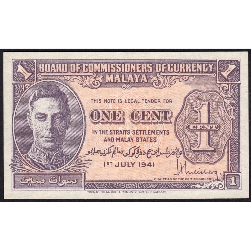 Malaisie Britannique - Pick 6 - 1 cent - 01/07/1941 - Etat : SUP