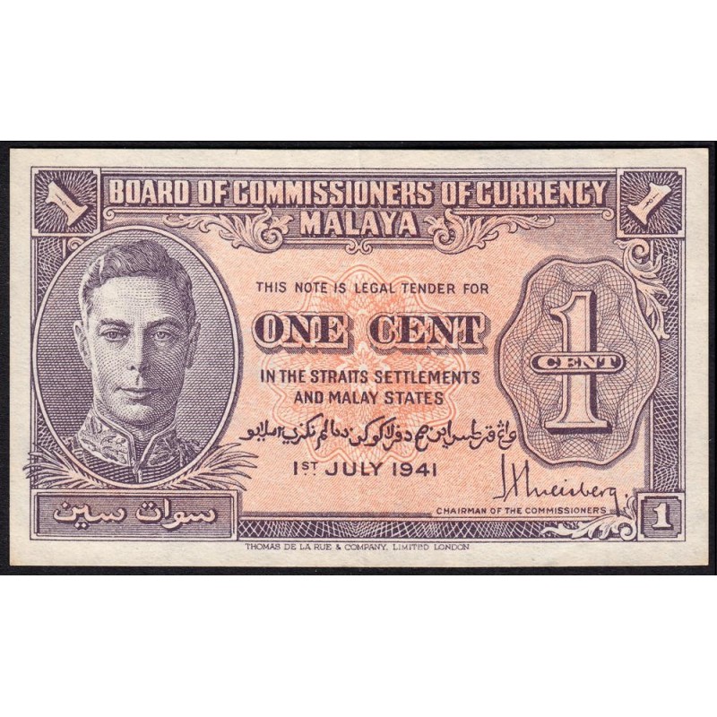 Malaisie Britannique - Pick 6 - 1 cent - 01/07/1941 - Etat : SUP