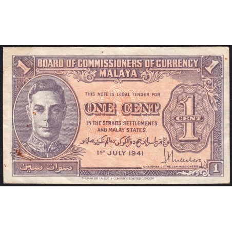 Malaisie Britannique - Pick 6 - 1 cent - 01/07/1941 - Etat : TB+