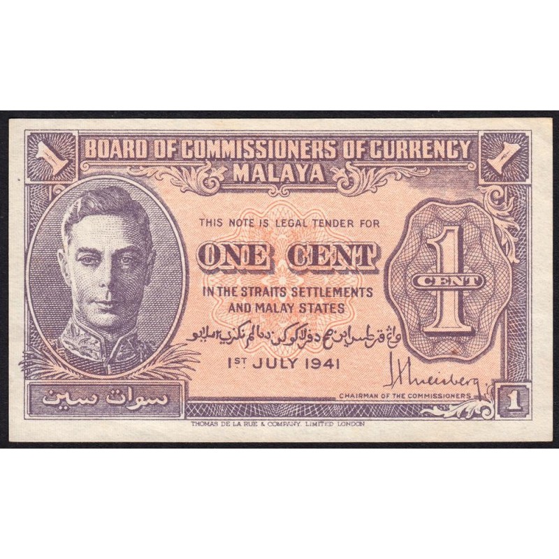 Malaisie Britannique - Pick 6 - 1 cent - 01/07/1941 - Etat : SUP