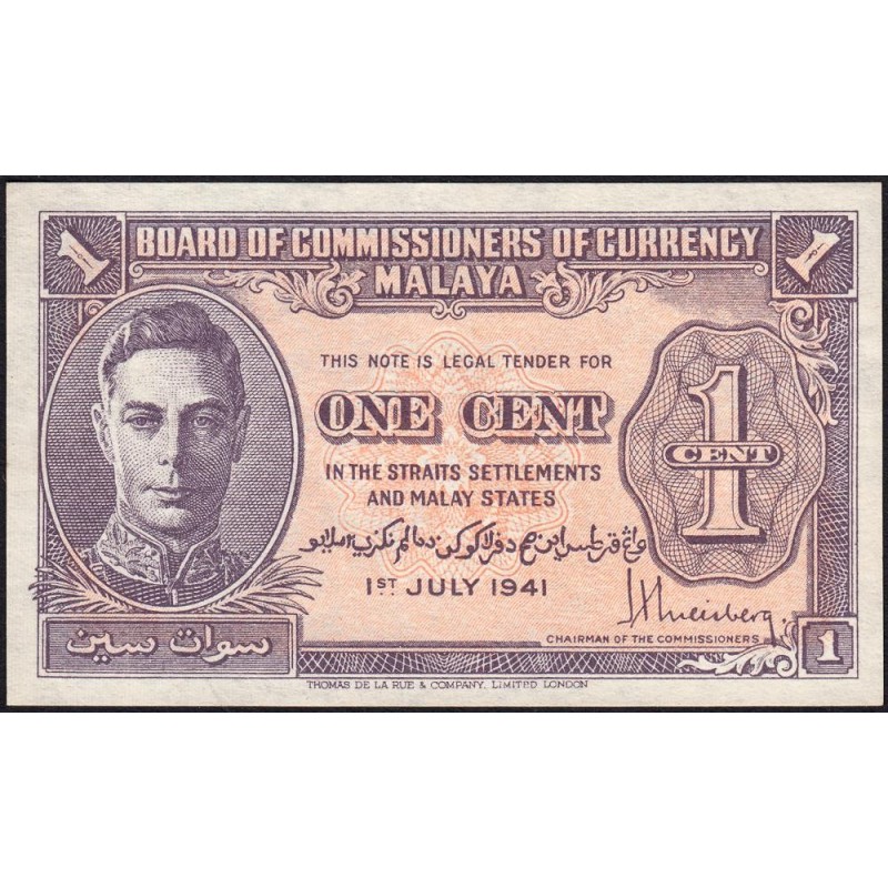 Malaisie Britannique - Pick 6 - 1 cent - 01/07/1941 - Etat : SUP