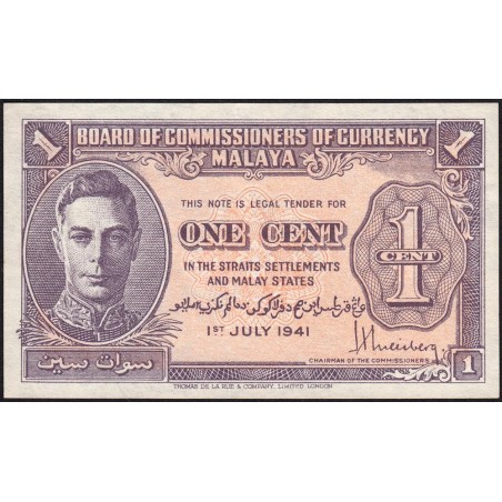 Malaisie Britannique - Pick 6 - 1 cent - 01/07/1941 - Etat : SUP