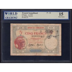 Djibouti - Pick 11 - 5 francs - Série L.67 - 01/01/1943 - Etat : TB-