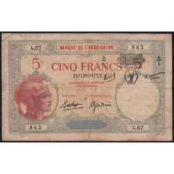 Djibouti - Pick 11 - 5 francs - Série L.67 - 01/01/1943 - Etat : TB-