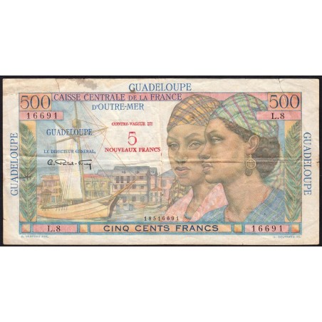 Guadeloupe - Pick 42 - 5 nouv. franc sur 500 francs - Série L.8 - 1960 - Etat : TB-