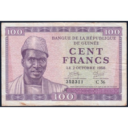 Guinée - Pick 7 - 100 francs - Série C 36 - 02/10/1958 - Etat : TB+