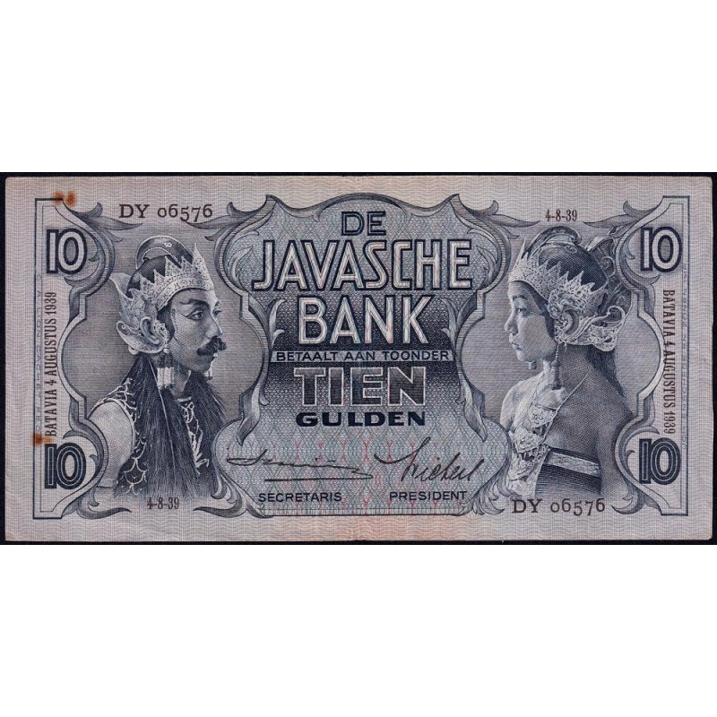 Indes Néerlandaises - Pick 79c - 10 gulden - Série DY - 04/08/1939 - Etat : TTB