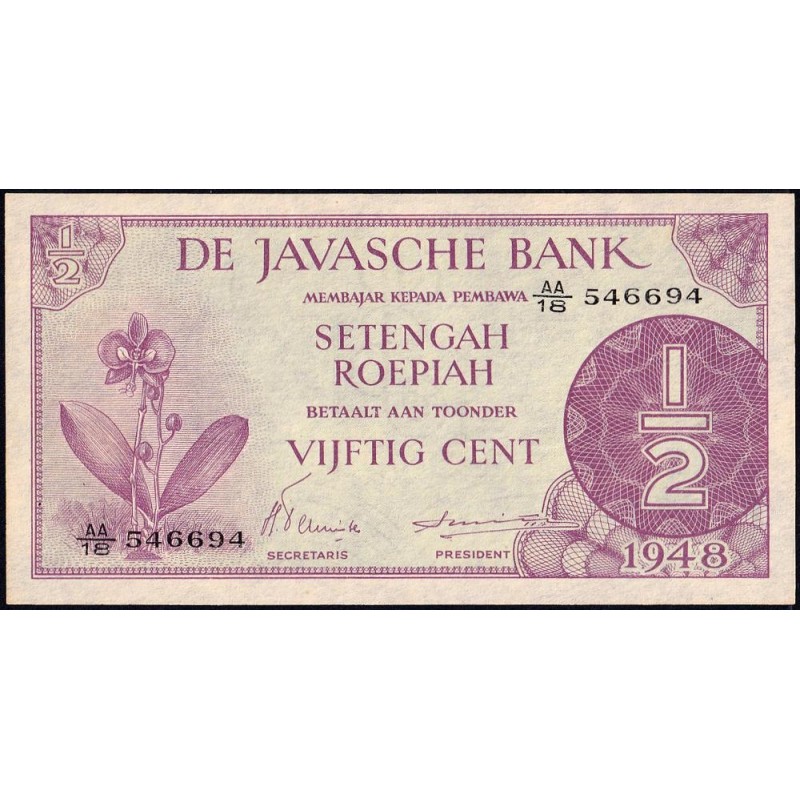 Indes Néerlandaises - Pick 97_2 - 1/2 gulden - Série AA/18 - 1948 - Etat : SPL