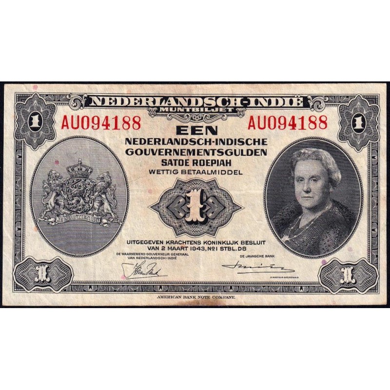 Indes Néerlandaises - Pick 111a_1 - 1 gulden - Série AK - 02/03/1943 - Etat : TB