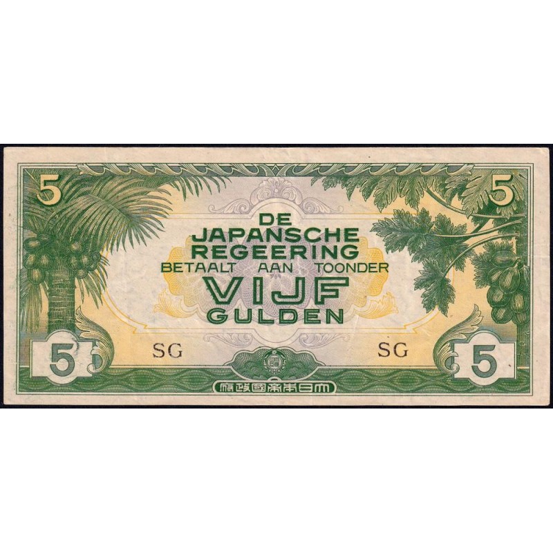 Indes Néerlandaises - Gouv. Japonais - Pick 124c - 5 gulden - Série SG - 1942 - Etat : TTB-