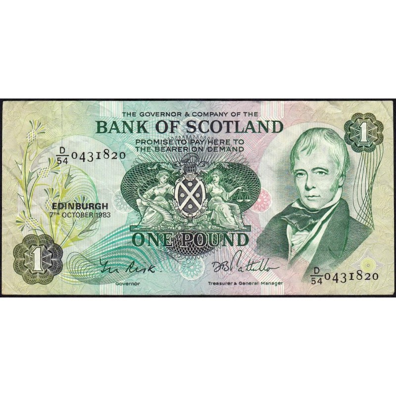 Ecosse - Pick 111f_1 - 1 pound - Série D/54 - 07/10/1983 - Etat : TB