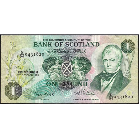 Ecosse - Pick 111f_1 - 1 pound - Série D/54 - 07/10/1983 - Etat : TB
