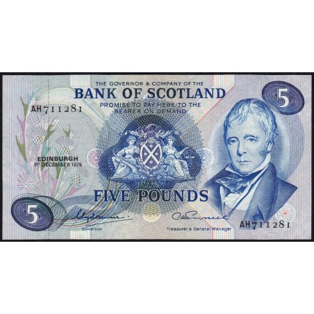 Ecosse - Pick 112c_2 - 5 pounds sterling - Série AH - 01/12/1975 - Etat : SPL