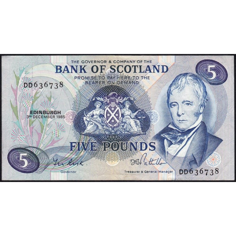 Ecosse - Pick 112f_3 - 5 pounds sterling - Série DD - 03/12/1985 - Etat : TTB