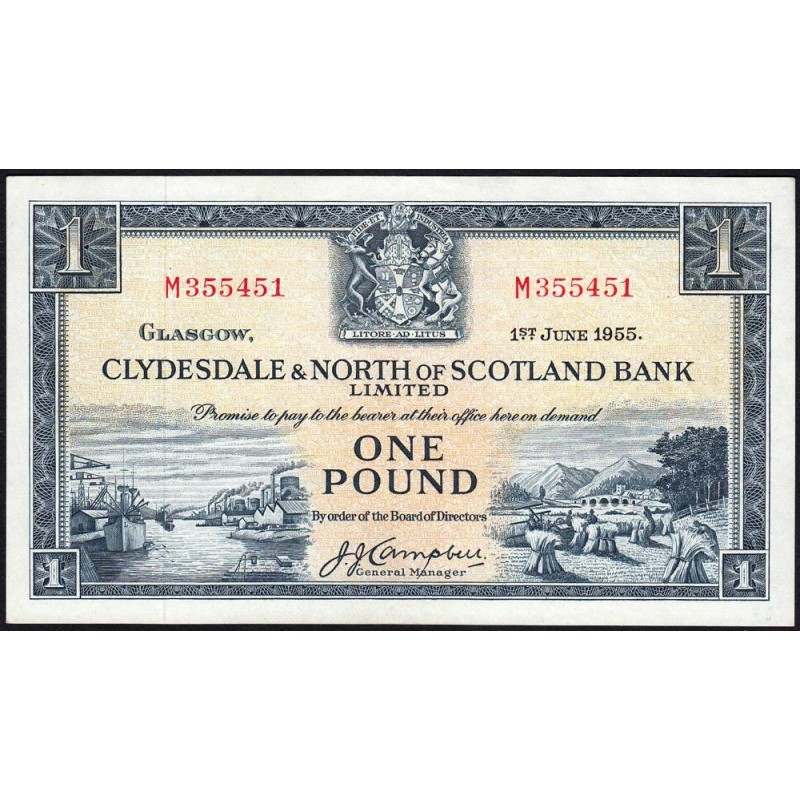 Ecosse - Pick 191a_4 - 1 pound - Série M - 01/06/1955 - Etat : SUP à SUP+