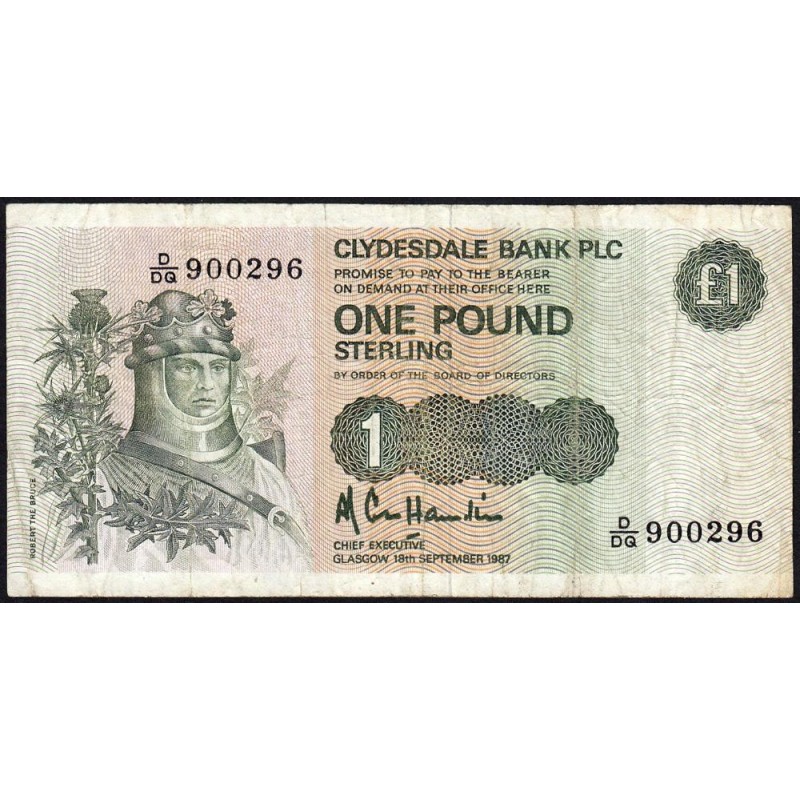 Ecosse - Pick 211d_1 - 1 pound sterling - Série D/DQ - 18/09/1987 - Etat : TB-