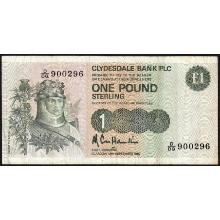Ecosse - Pick 211d_1 - 1 pound sterling - Série D/DQ - 18/09/1987 - Etat : TB-