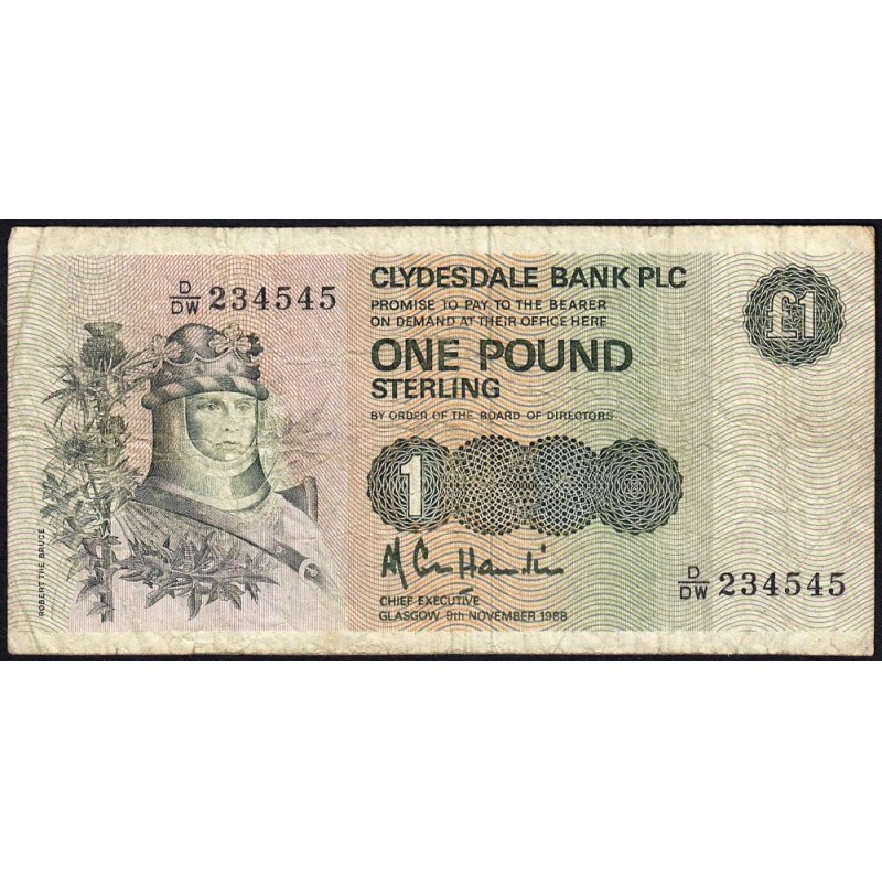 Ecosse - Pick 211d_2 - 1 pound sterling - Série D/DW - 09/11/1988 - Etat : B+