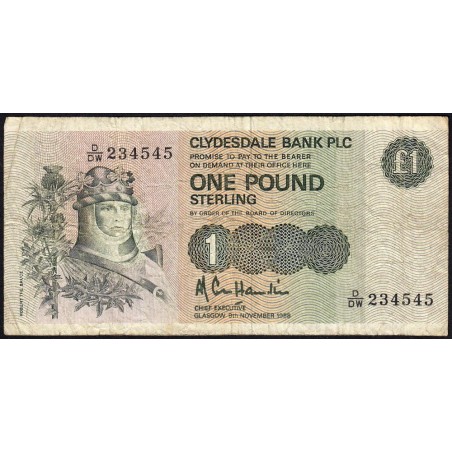 Ecosse - Pick 211d_2 - 1 pound sterling - Série D/DW - 09/11/1988 - Etat : B+
