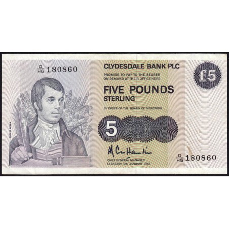 Ecosse - Pick 212b - 5 pounds sterling - Série D/HG - 05/01/1983 - Etat : TTB-