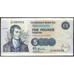 Ecosse - Pick 218a - 5 pounds sterling - Série E/BH - 02/04/1990 - Etat : TB- à TB