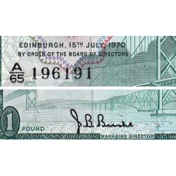 Ecosse - Pick 334a - 1 pound sterling - Série A/65 - 15/07/1970 - Etat : TTB