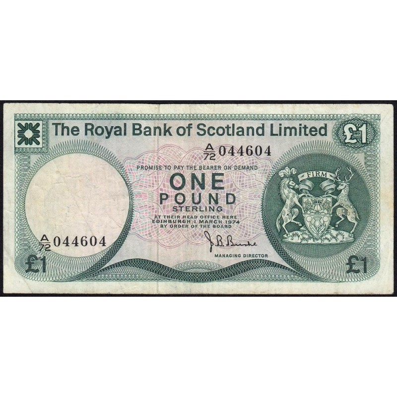 Ecosse - Pick 336a_3 - 1 pound sterling - Série A/72 - 01/03/1974 - Etat : TB+