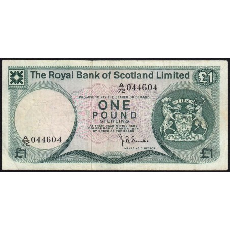 Ecosse - Pick 336a_3 - 1 pound sterling - Série A/72 - 01/03/1974 - Etat : TB+