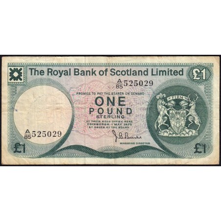 Ecosse - Pick 336a_4 - 1 pound sterling - Série A/85 - 01/05/1975 - Etat : TB-