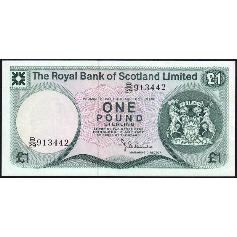 Ecosse - Pick 336a_6 - 1 pound sterling - Série B/29 - 03/05/1977 - Etat : SUP