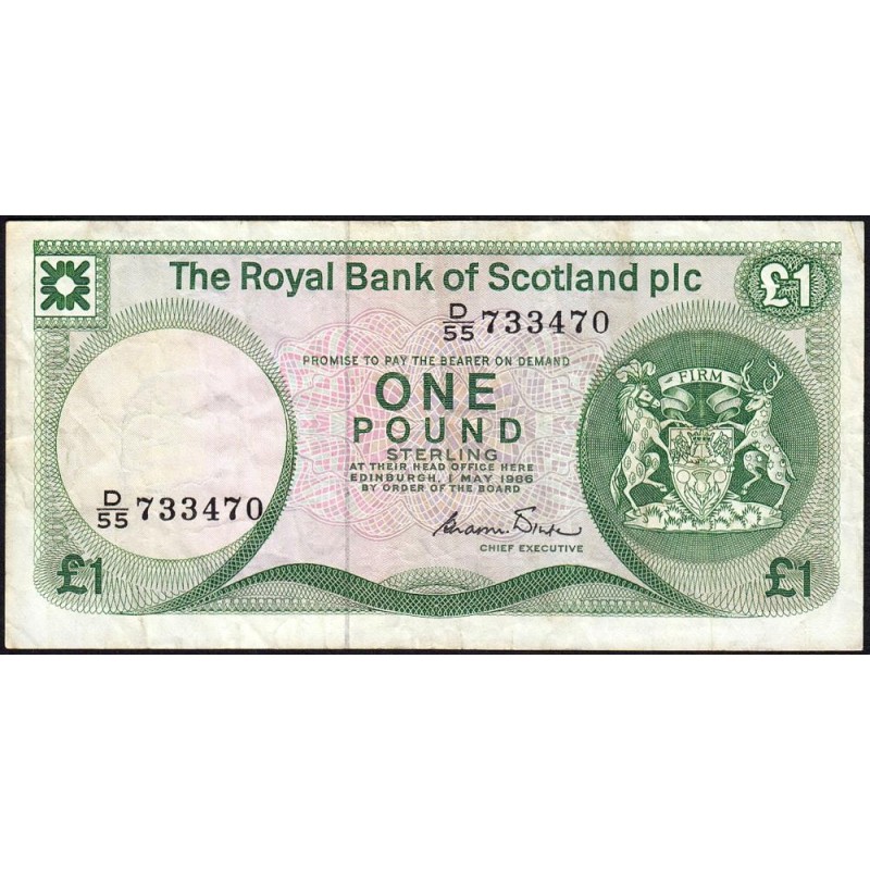 Ecosse - Pick 341Aa - 1 pound sterling - Série D/55 - 01/05/1986 - Etat : TB+