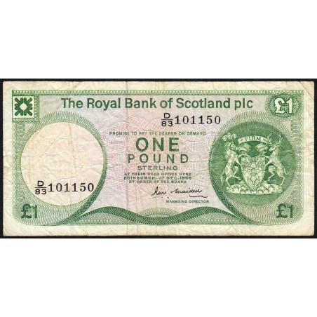 Ecosse - Pick 341Ab - 1 pound sterling - Série D/83 - 17/12/1986 - Etat : TB-