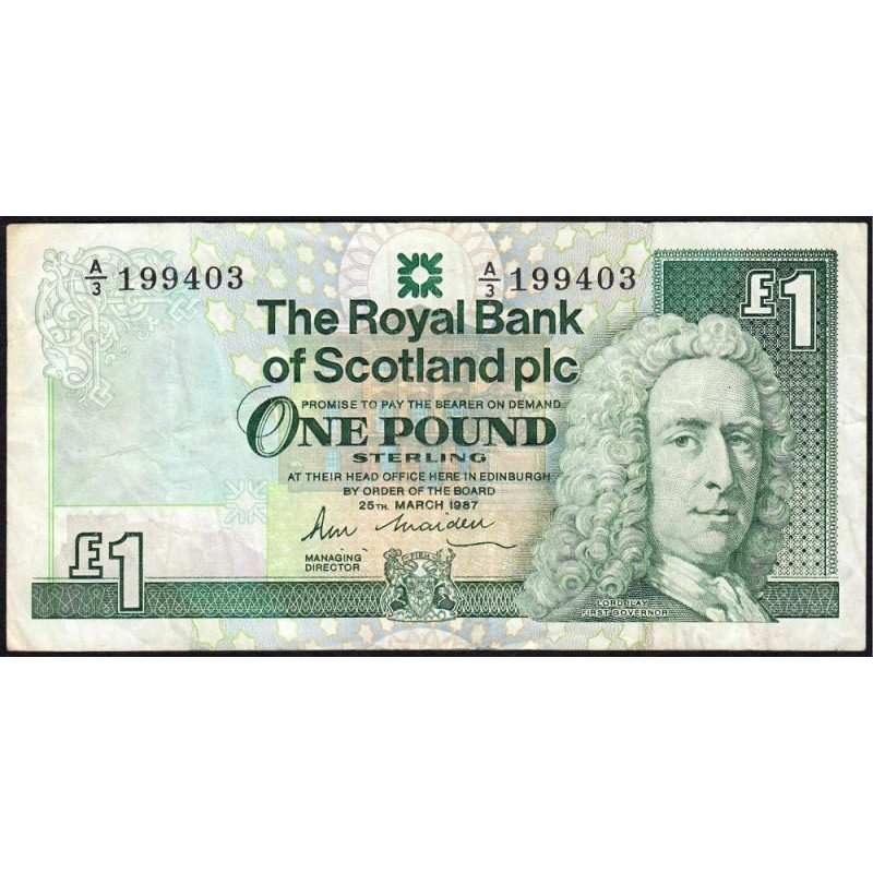 Ecosse - Pick 346a - 1 pound sterling - Série A/3 - 25/03/1987 - Etat : TB
